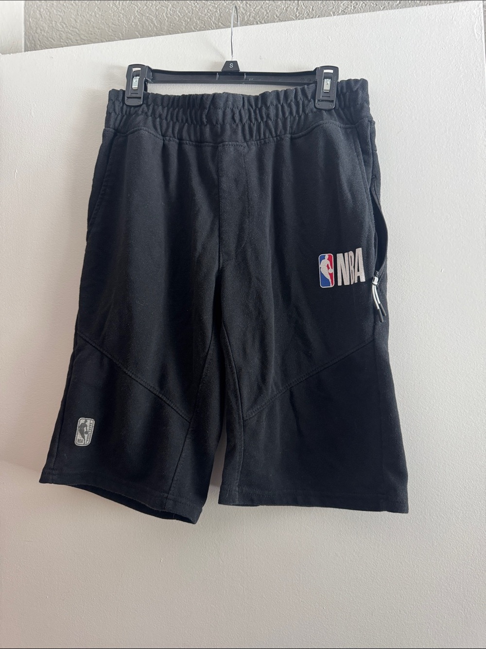 NBA Black Athletic Shorts with Logo and Side Zip
